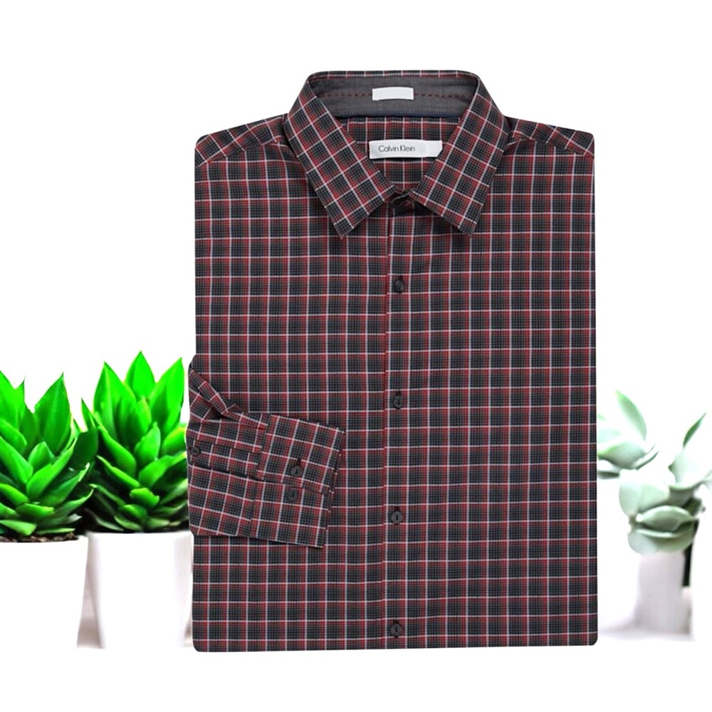 Calvin Klein Men's Victory Plaid Long Sleeve Button Down Shirt - Picture 3 of 15